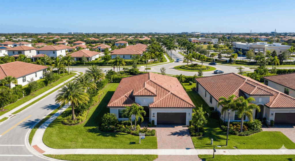 Residential neighborhood with palm trees